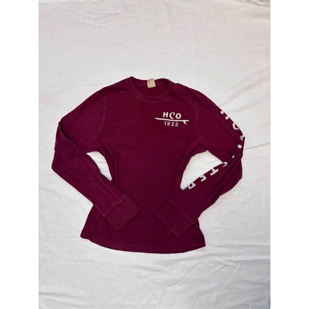 red vintage hollister longsleeve w embroidered letters